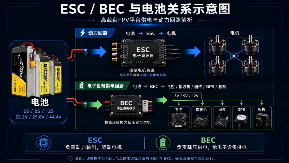 10-22寸FPV無人機ESC/BEC與電池關(guān)系